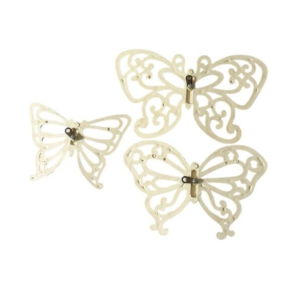 VTG Butterfly Wall Art Homco 70’s MCM Rattan Look Plastic 3 Pieces Cabincore - Picture 3 of 5